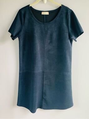 Altar'd State Dress Navy Blue Short Sleeve Mini Faux Suede Classic Office Medium